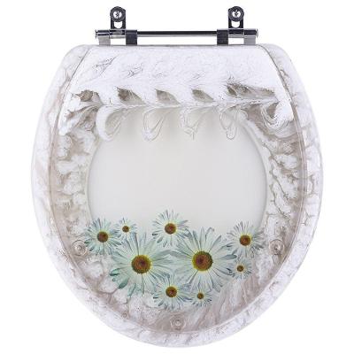 Assento Sanitário Poliester Decorado Margaridas Branco
