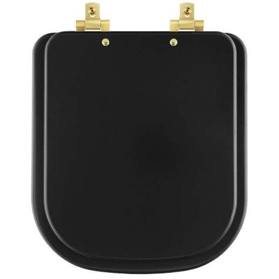 Assento Sanitário Mdf Soft Close Quadra Preto Fosco Para Vaso Deca Com Ferragem Dourada