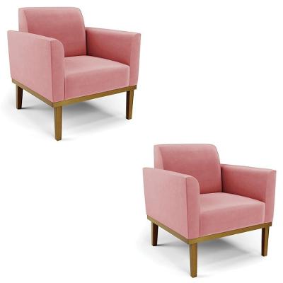 Poltrona Base Madeira Castanho Kit 2 Maressa Suede Rosê - Ibiza