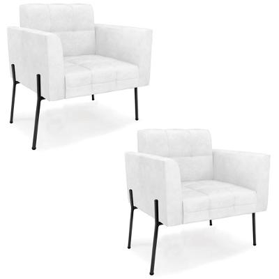 Poltrona Sala Pé Metal Preto Kit 2 Ana Sintético Pu Branco - Ibiza