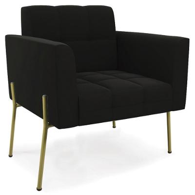 Poltrona Sala Pés Metálicos Dourado Ana Suede Preto - Ibiza