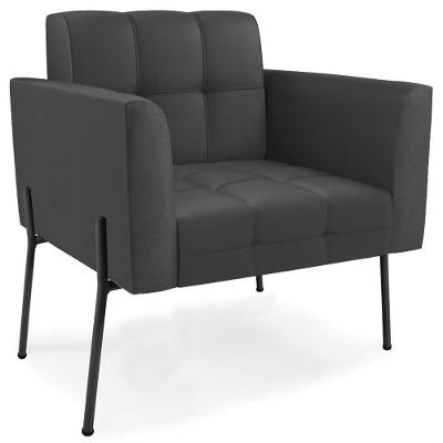 Poltrona Para Sala Pés Metálicos Preto Ana Sintético Preto - Ibiza