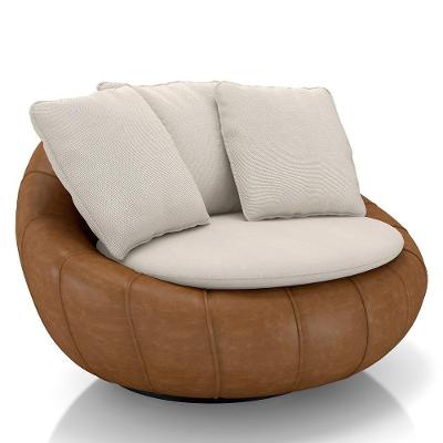 Poltrona Para Sala Giratória Redonda Saphire M22 Linho Bege/caramelo - Mpozenato