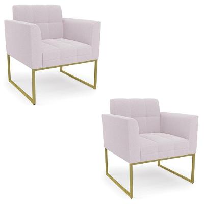 Poltrona Sala Base Industrial Dourado Kit 2 Ana Bouclé Rosê - Ibiza