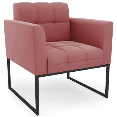 Poltrona Decorativa Base Industrial Preto Ana Suede Rosê - Ibiza
