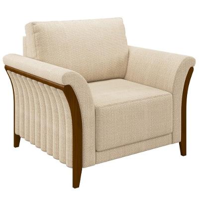 Poltrona Decorativa Sala De Estar 102cm Pés Madeira Roya M22 Linho Champanhe - Mpozenato