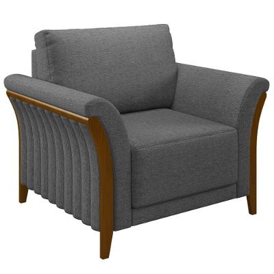 Poltrona Decorativa Sala De Estar 102cm Pés Madeira Roya M22 Linho Cinza Escuro - Mpozenato