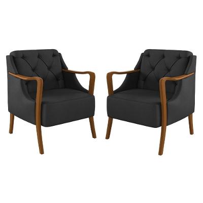 Kit 2 Poltronas Decorativas Para Sala De Estar Capitonê Lapa M22 Pu Preto - Mpozenato