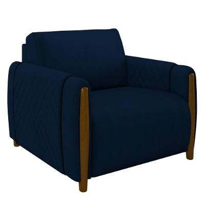 Poltrona Decorativa Para Sala De Estar 98cm Amaranto M22 Veludo Azul Marinho - Mpozenato