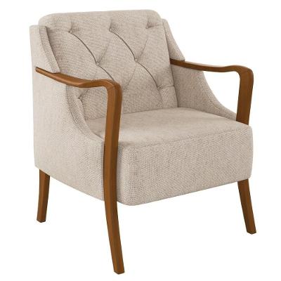 Poltrona Decorativa Para Sala De Estar Capitonê Lapa M22 Linho Cru Liso - Mpozenato