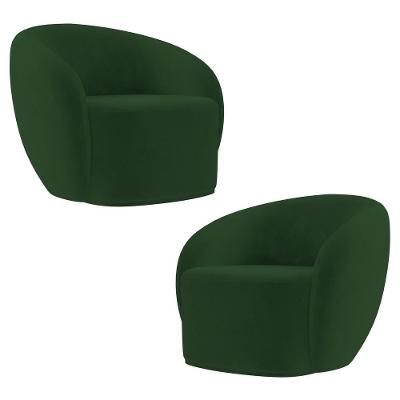 Poltrona Para Sala De Estar Orgânica Kit Com 2 Garbin K04 Veludo Verde - Mpozenato