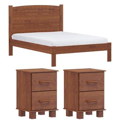 Cama Casal 02 Mesas De Cabeceira Madeira Maciça Imbuia Milani Store