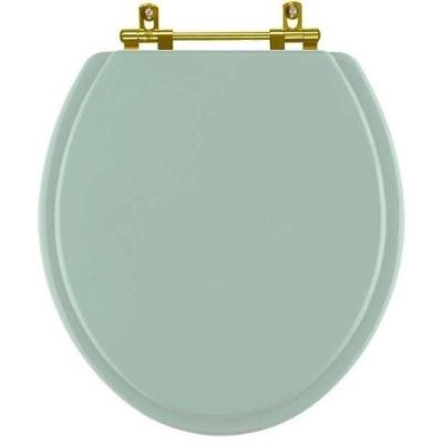 Assento Sanitário Convencional Oval Universal Verde água Com Ferragem Dourada