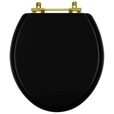 Assento Sanitário Convencional Oval Universal Preto Com Ferragem Dourada