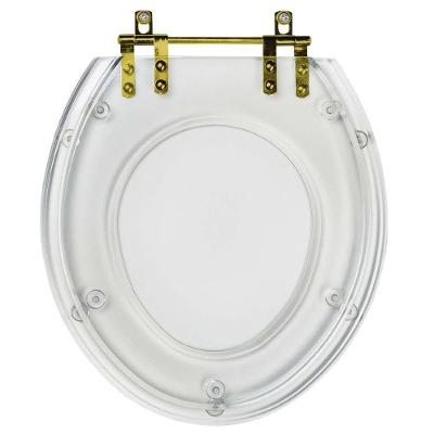 Assento Sanitario Poliéster Convencional Universal Oval Transparente Com Ferragem Dourada