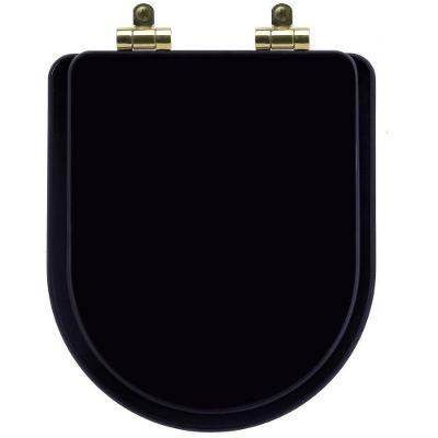 Assento Sanitário Poliéster Soft Close Duna Preto Para Vaso Deca Com Ferragem Dourada