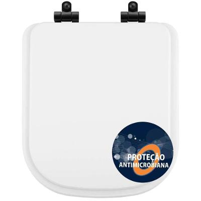 Tampa De Vaso Poliéster Antibactéria Com Fechamento Lento Quadra Branco Para Louça Deca Com Ferragem Preta