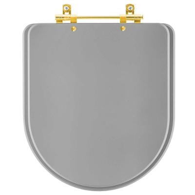 Assento Sanitário Carrara Cinza Vip (cinza Escuro) Para Vaso Deca Com Ferragem Dourada