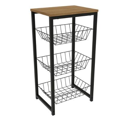 Fruteira De Chão 3 Cestos 75 Cm Li035 Freijo Preto Fosco Kpb