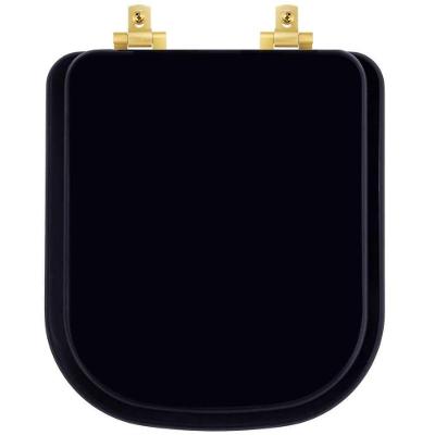 Tampa De Vaso Laqueado Com Amortecedor Quadra Preto Para Bacia Deca Com Ferragem Dourada