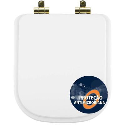 Tampa De Vaso Poliéster Antibactéria Com Fechamento Lento Piano Branco Para Louça Deca Com Ferragem Dourada