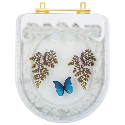 Assento Sanitario Poliester Decorado Borboleta Azul Carrara Para Vaso Deca Com Ferragem Dourada