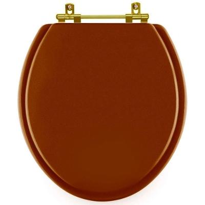 Assento Sanitario Poliéster Convencional Universal Oval Caramelo Com Ferragem Dourada
