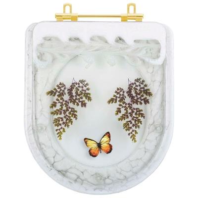 Assento Sanitario Poliester Decorado Borboleta Amarela Carrara Para Vaso Deca Com Ferragem Dourada