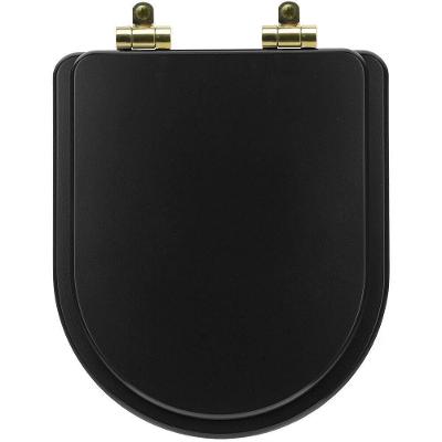 Assento Sanitário Poliéster Soft Close Level Preto Fosco Para Vaso Deca Com Ferragem Dourada