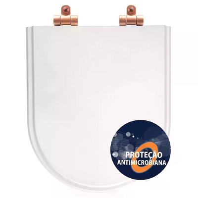 Assento Sanitário Poliéster Antibactéria Soft Close Carrara Branco Para Vaso Deca Com Ferragem Rose Gold