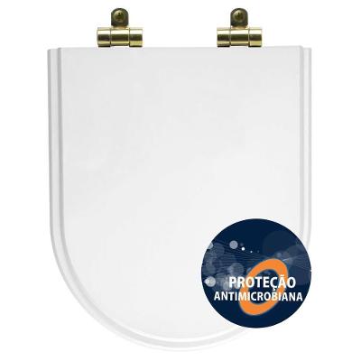 Assento Sanitário Poliéster Antibactéria Soft Close Carrara Branco Para Vaso Deca Com Ferragem Dourada