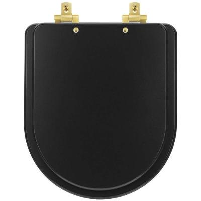 Assento Sanitário Mdf Soft Close Level Preto Fosco Para Vaso Deca Com Ferragem Dourada