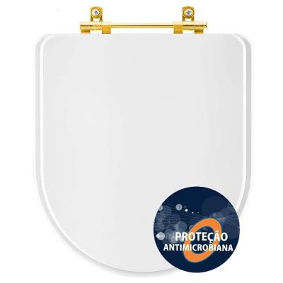 Assento Sanitário Poliester Antibacteriano Carrara Branco Para Vaso Deca Com Ferragem Dourada