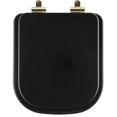 Assento Sanitário Poliéster Soft Close Quadra Preto Fosco Para Vaso Deca Com Ferragem Dourada
