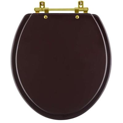 Assento Sanitário Convencional Oval Universal Marrom Fosco Com Ferragem Dourada