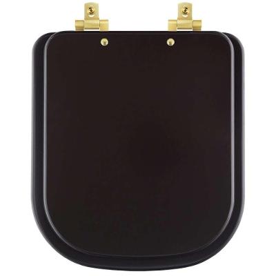 Assento Sanitário Mdf Soft Close Piano Marrom Fosco Para Vaso Deca Com Ferragem Dourada