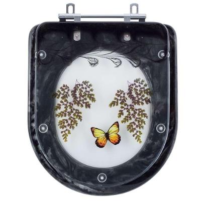 Tampa De Vaso Poliéster Decorada Borboleta Square Preto Para Louça Lorenzetti
