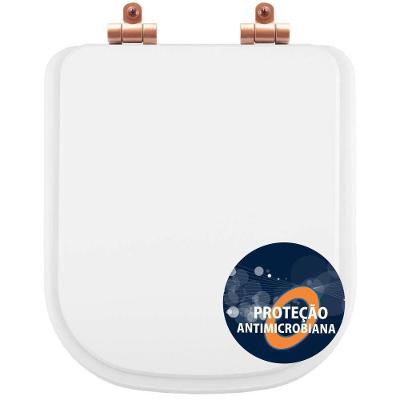 Tampa De Vaso Poliéster Antibactéria Com Fechamento Lento Piano Branco Para Louça Deca Com Ferragem Rose Gold