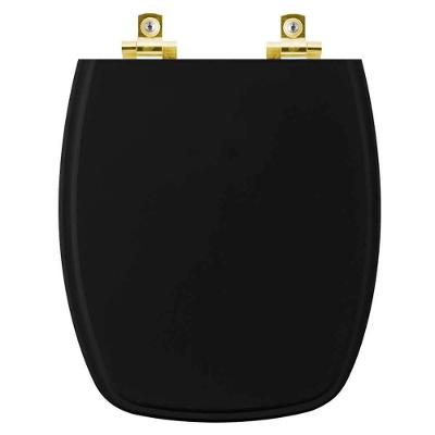 Assento Sanitário Soft Close Stylus Preto Para Vaso Celite Com Ferragem Dourada