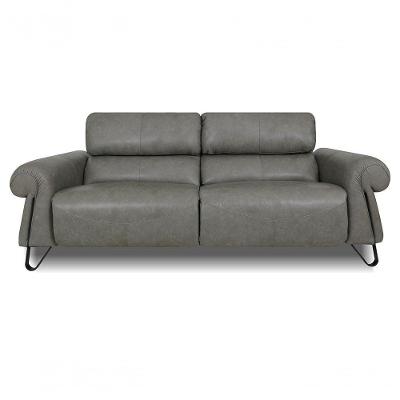 Sofá Reclinável Elétrico De Couro Belarus Cement Grey - Mempra