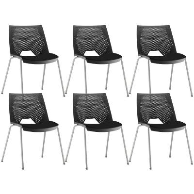 Kit 06 Cadeiras Empilhável Fixa Liked F02 Base Aço Cinza Preto - Lyam Decor