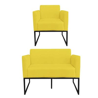01 Namoradeira E 01 Poltrona Marisa Suede Preto Amarelo