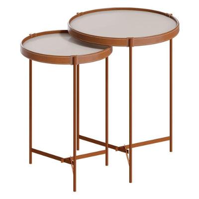 Kit Mesa Lateral Aqua Com Vidro Off White Cobre - Imcal
