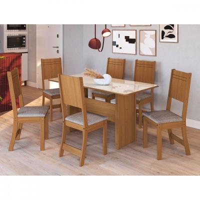 Conjunto De Mesa 1,50cm Com 6 Cadeiras Dublin Indekes Freijo/off White/linho