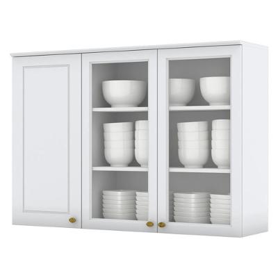 Armario Aereo 3 Portas Vidro Mdf 120 Cm Americana C363 Branco Henn