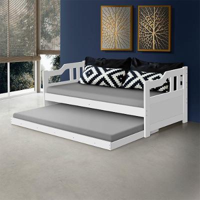 Sofá Cama Solteiro Madeira Com Cama Auxiliar E 2 Colchões Texas - Branco - Branco