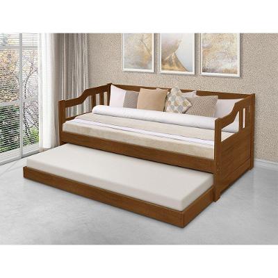 Sofá Cama Solteiro Vintage Com Cama Auxiliar Madeira + 2 Colchões - Castanho - Marrom