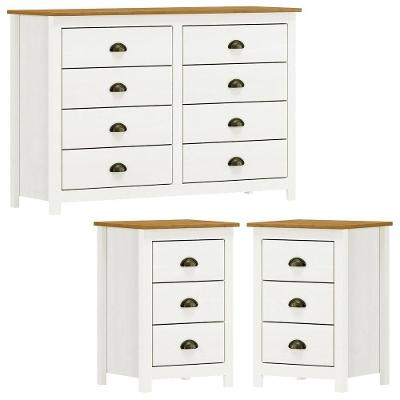 Comoda 8 Gavetas 02 Mesas De Cabeceira 3 Gavetas Madeira Maciça Branco Freijo Milani Store