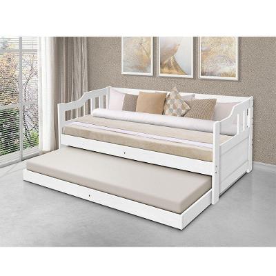 Sofá Cama Solteiro Vintage Com Cama Auxiliar Madeira + 2 Colchões - Branco - Branco