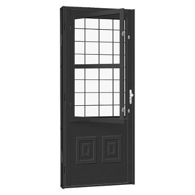 Porta De Aço Postigo Quadriculado Tradição 83x215 R60 Abertura Esquerda